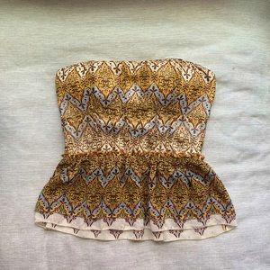 Bebe Strapless Peplum Top Yellow Blue S